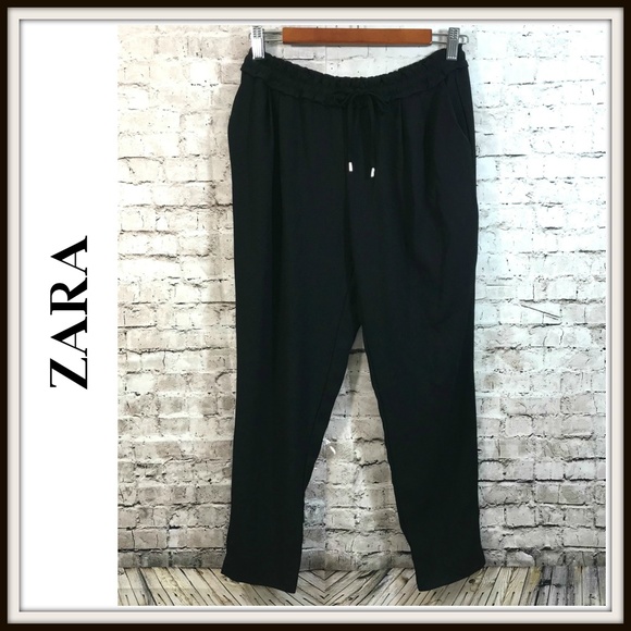 Zara Pants - Zara Womens Sz M Black Cropped Ruched Waist Pants